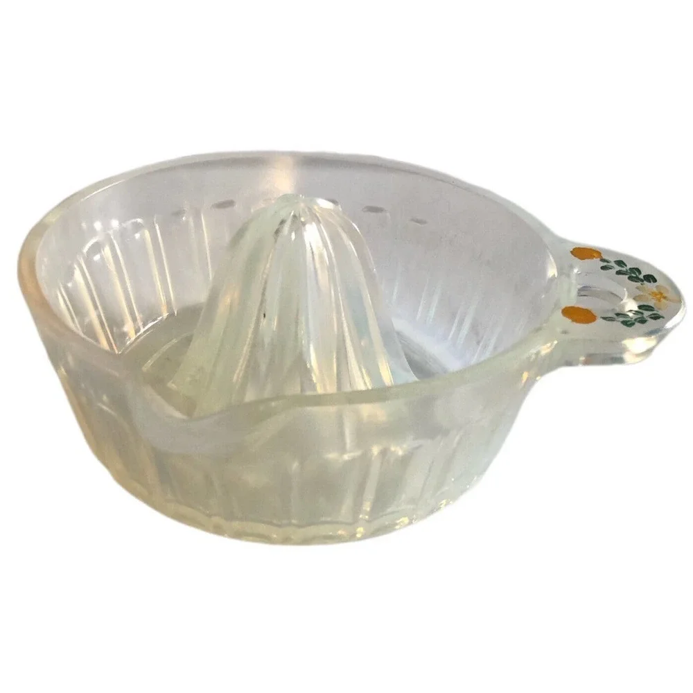 FRY Opalescent Swirled Glass Ribbed Citrus Reamer Juicer Hand Painted Handle Vtg
